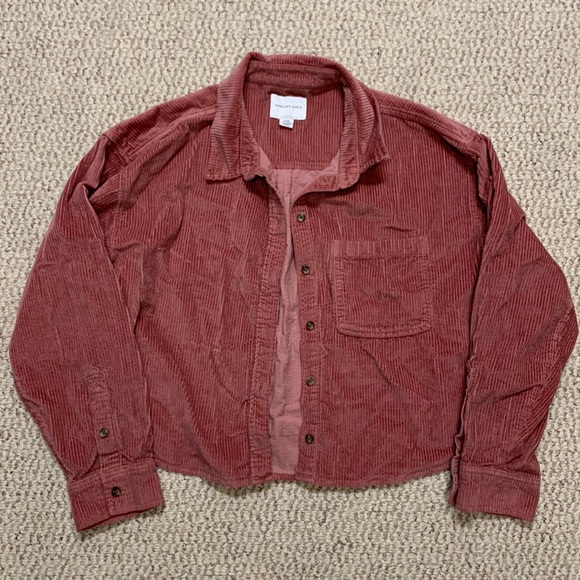 Pink/Blush corduroy cropped button-up - Picture 1 of 2
